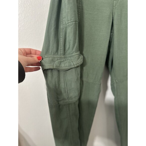 Anthropologie Pilcro Linen Blend Green Cargo Utility Pull On Pants Med Wide Leg - Picture 4 of 11
